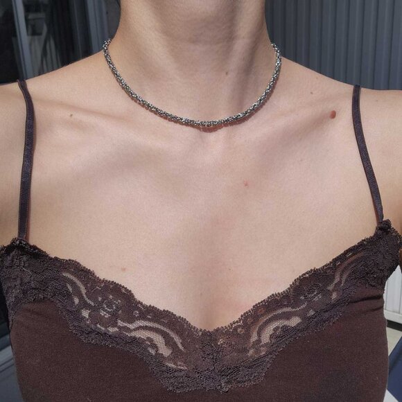 15 inch silver byzantine chain necklace ✦ hand crafted mini chain mail necklace - Picture 4 of 10